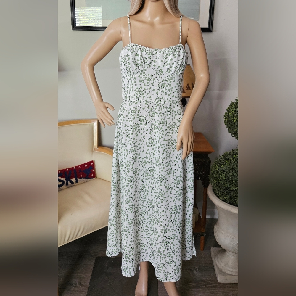 Xtraordinary White and Green Spaghetti Strap Dress M